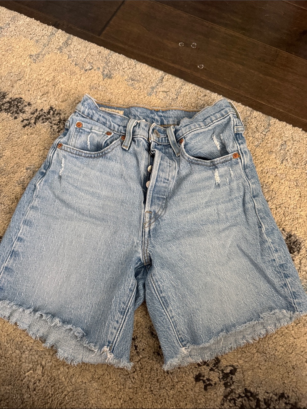 Levi's 501 Light Blue Frayed Hem Denim Shorts